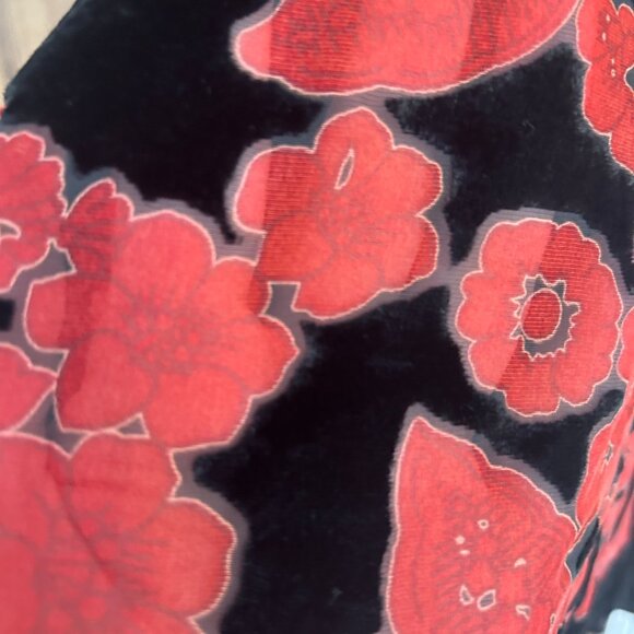 Boho Whimsigoth Black Velvet Burnout Kimono Duster • One Size •Red Floral Witchy - Picture 5 of 7